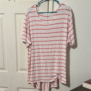 Striped Pink and White Women's Top with rhinestones